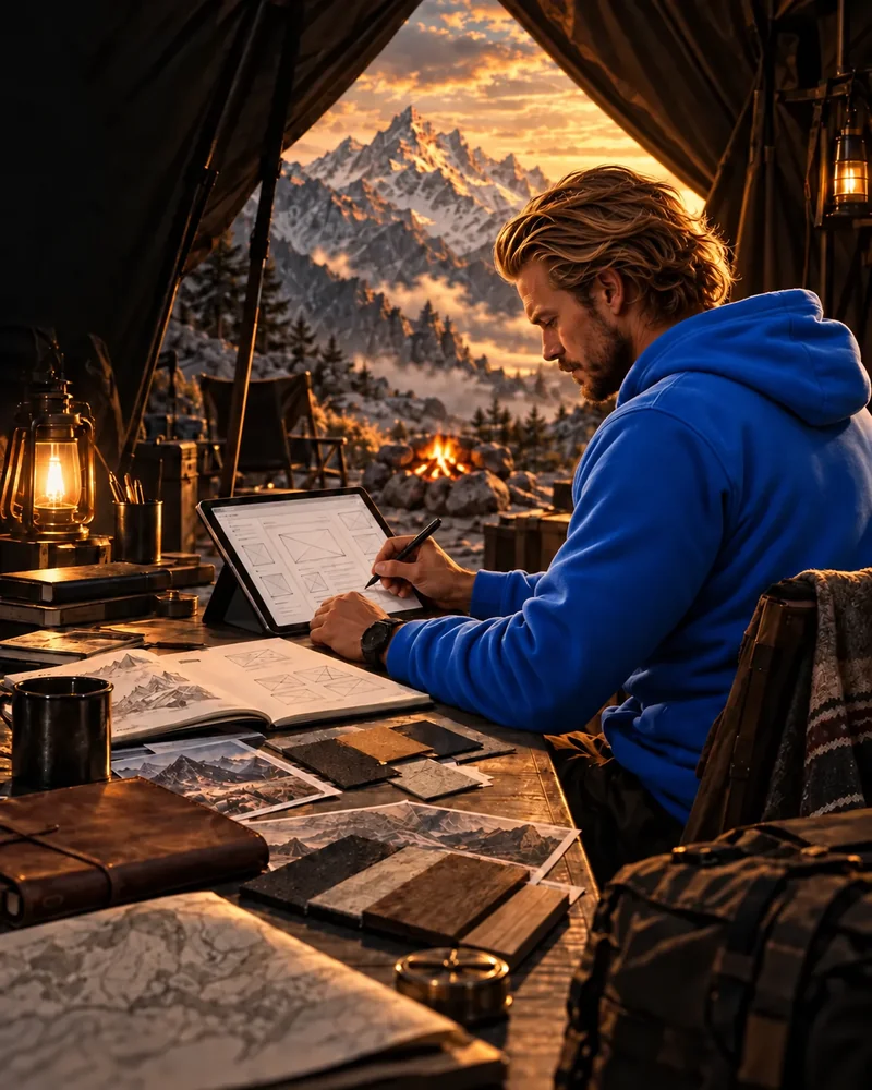 Creative web design and branding work at a mountain camp