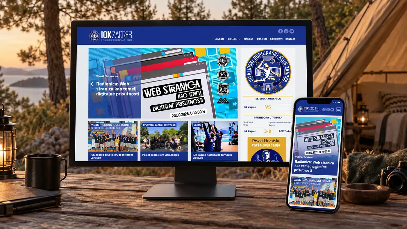 IOK Zagreb sports club website shown on desktop and mobile devices