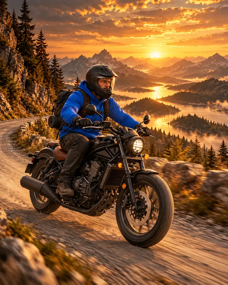 Digital project expedition with a Honda Rebel motorcycle